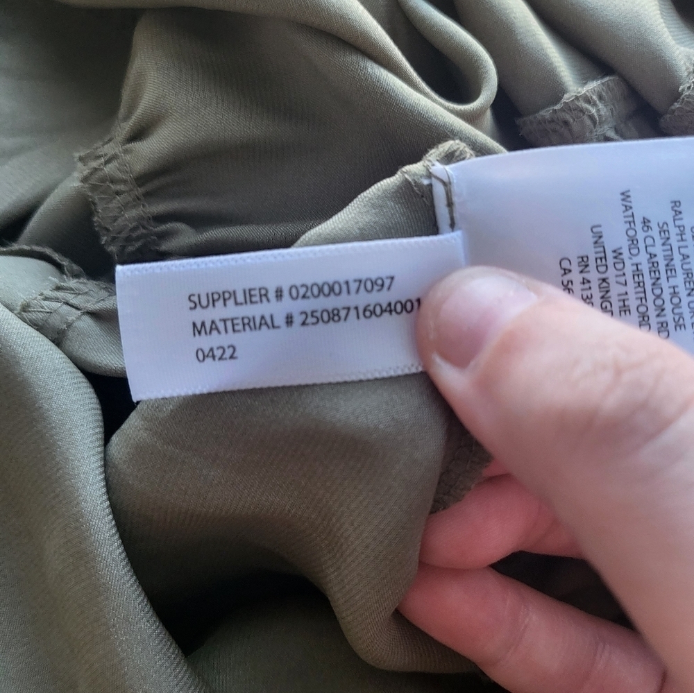 💚HP💚NWT Lauren Ralph Lauren Satin Belted Mini Dress Tiered Ruffle Hem Olive - Picture 11 of 11